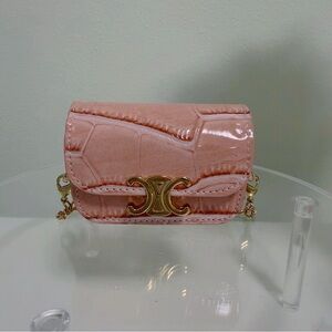 Pink Glossy Croc-Texture Mini Bag Charm | Removable Chain | Micro Bag Accessory